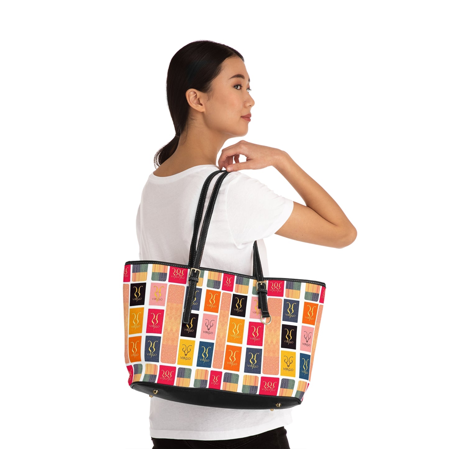 Leather Shoulder Bag, Virgo, Zodiac v3, Shapes Pattern