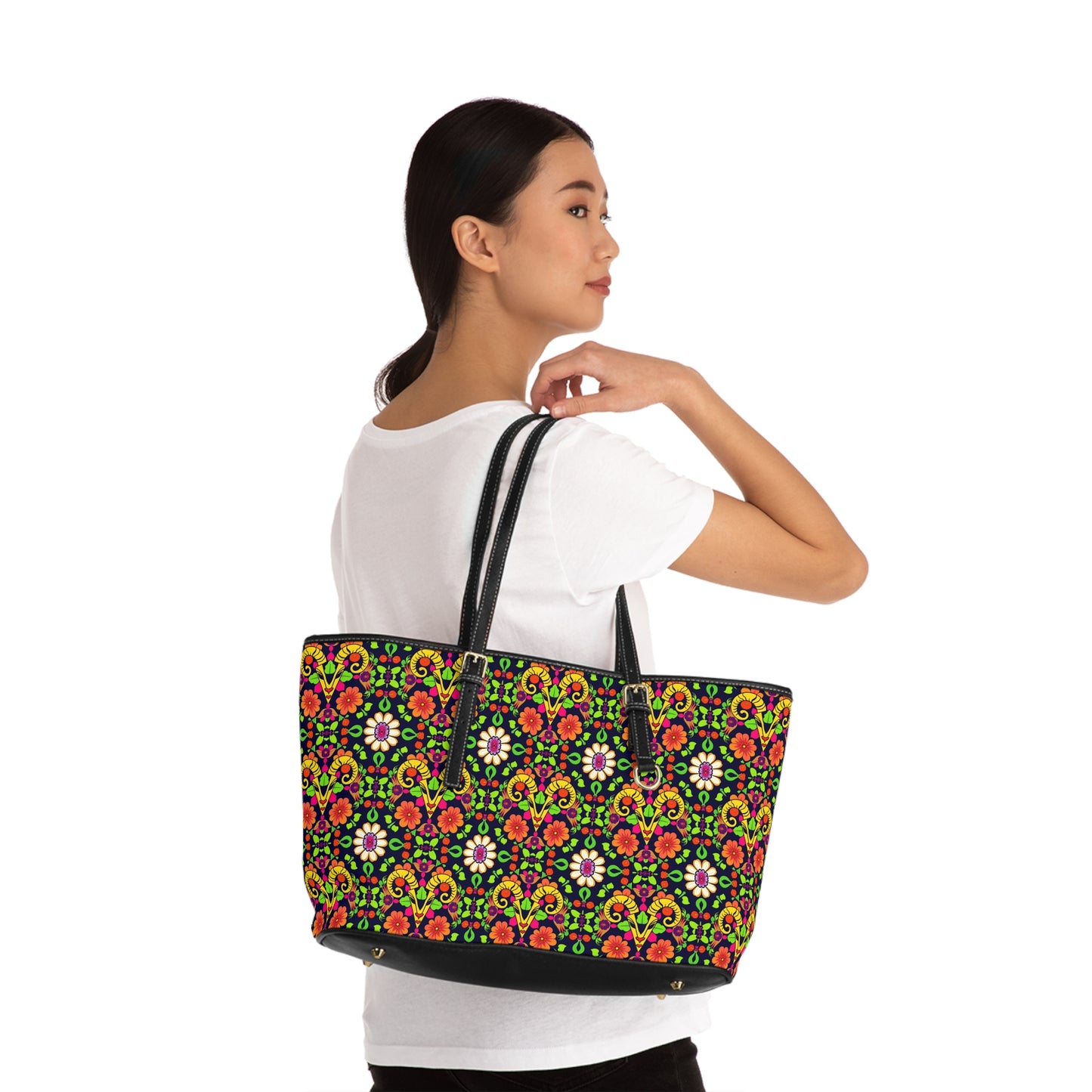 Leather Shoulder Bag, Aries, Zodiac, Flower Pattern