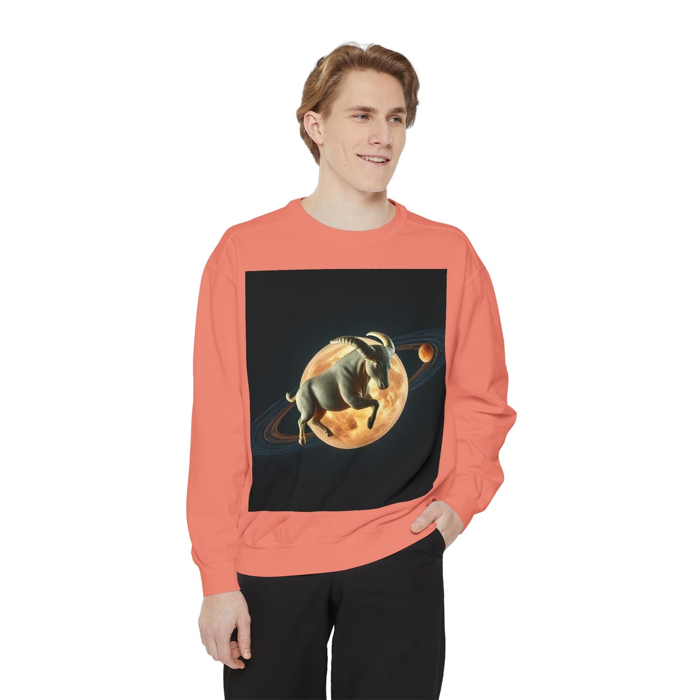 Garment-Dyed Sweatshirt, Unisex, Space Animal Design v1, Taurus
