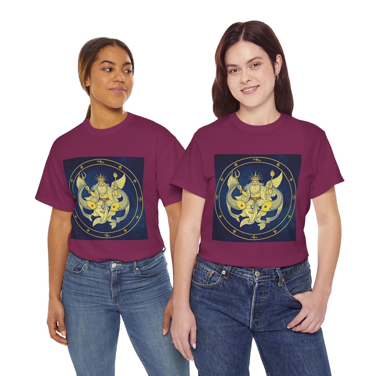 Unisex Heavy Cotton T-Shirt, King of Pisces, Zodiac Design