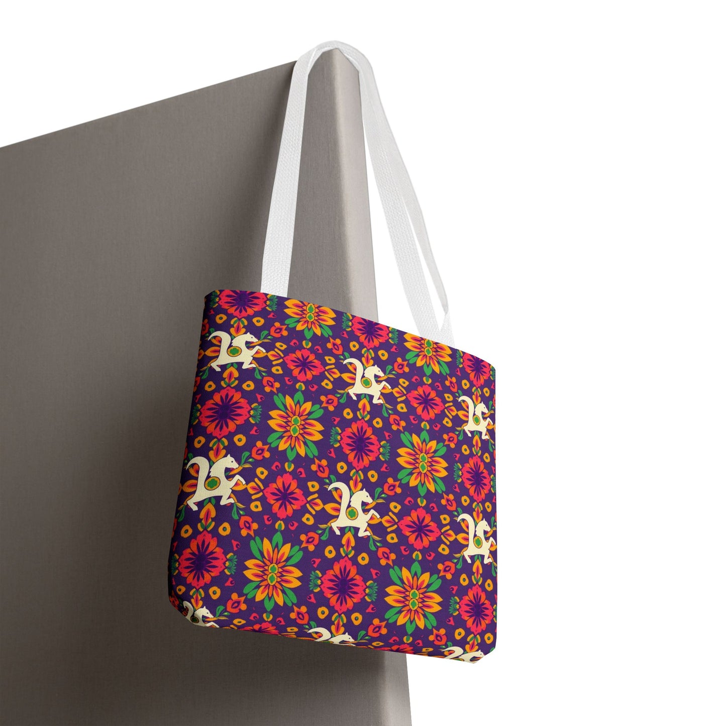Tote Bag, (AOP), Aquarius, Zodiac v3, Flower Pattern