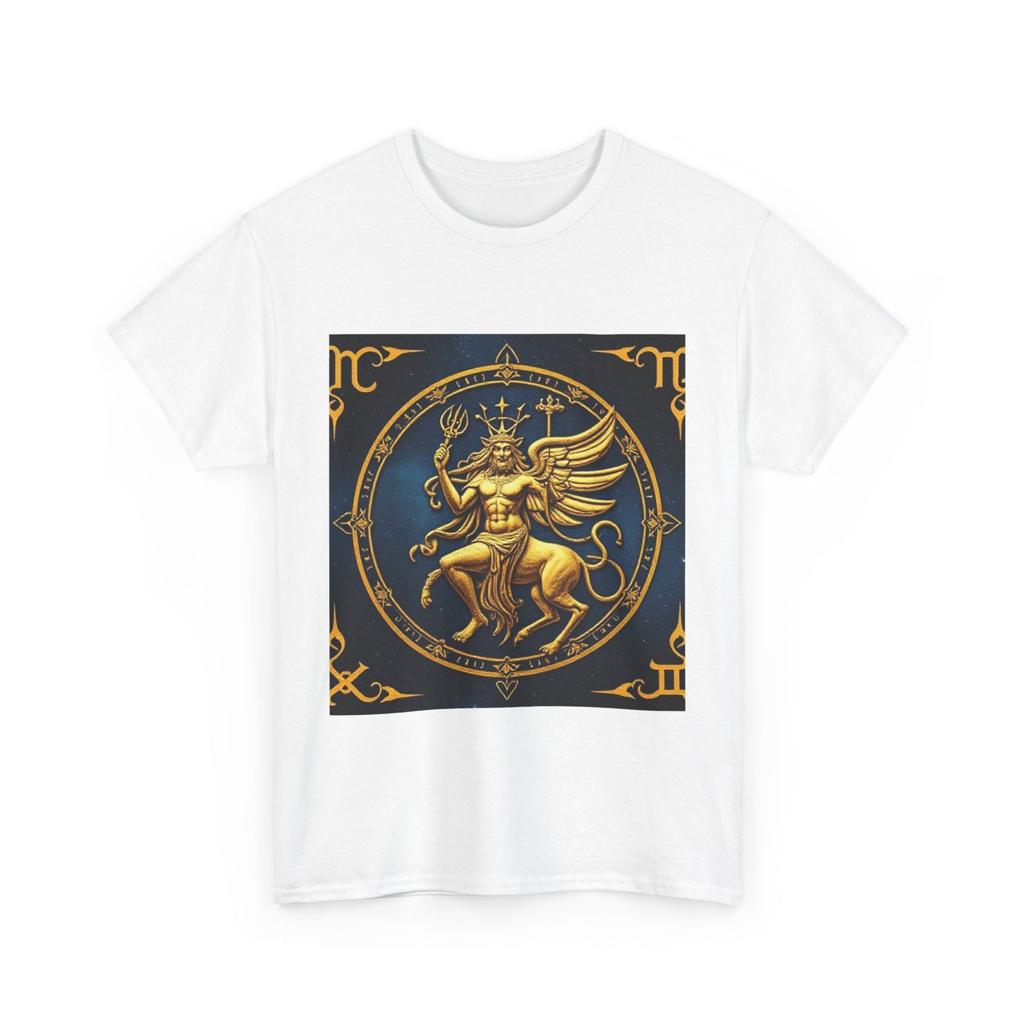 Unisex Heavy Cotton T-Shirt, Gold Angel, Symbol, Virgo Zodiac Design
