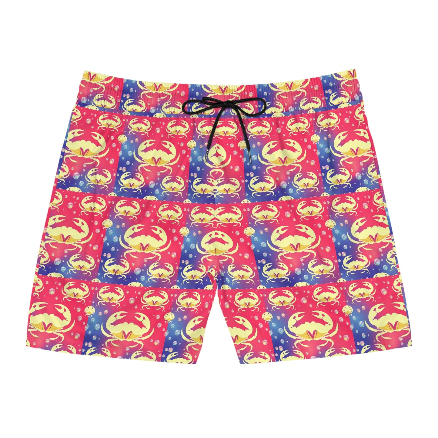 Men's Mid-Length Swim Shorts, (AOP), Cancer, Zodiac v1, Bubble Pattern