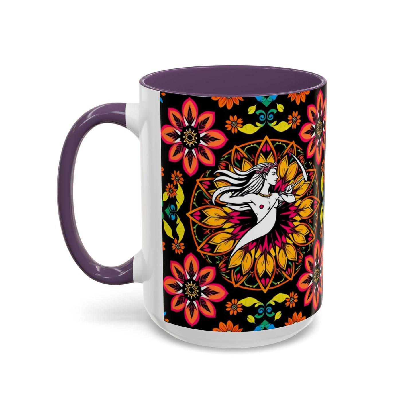 Accent Coffee Mug, Sagittarius, Zodiac v2. Flower Pattern, (11, 15oz)