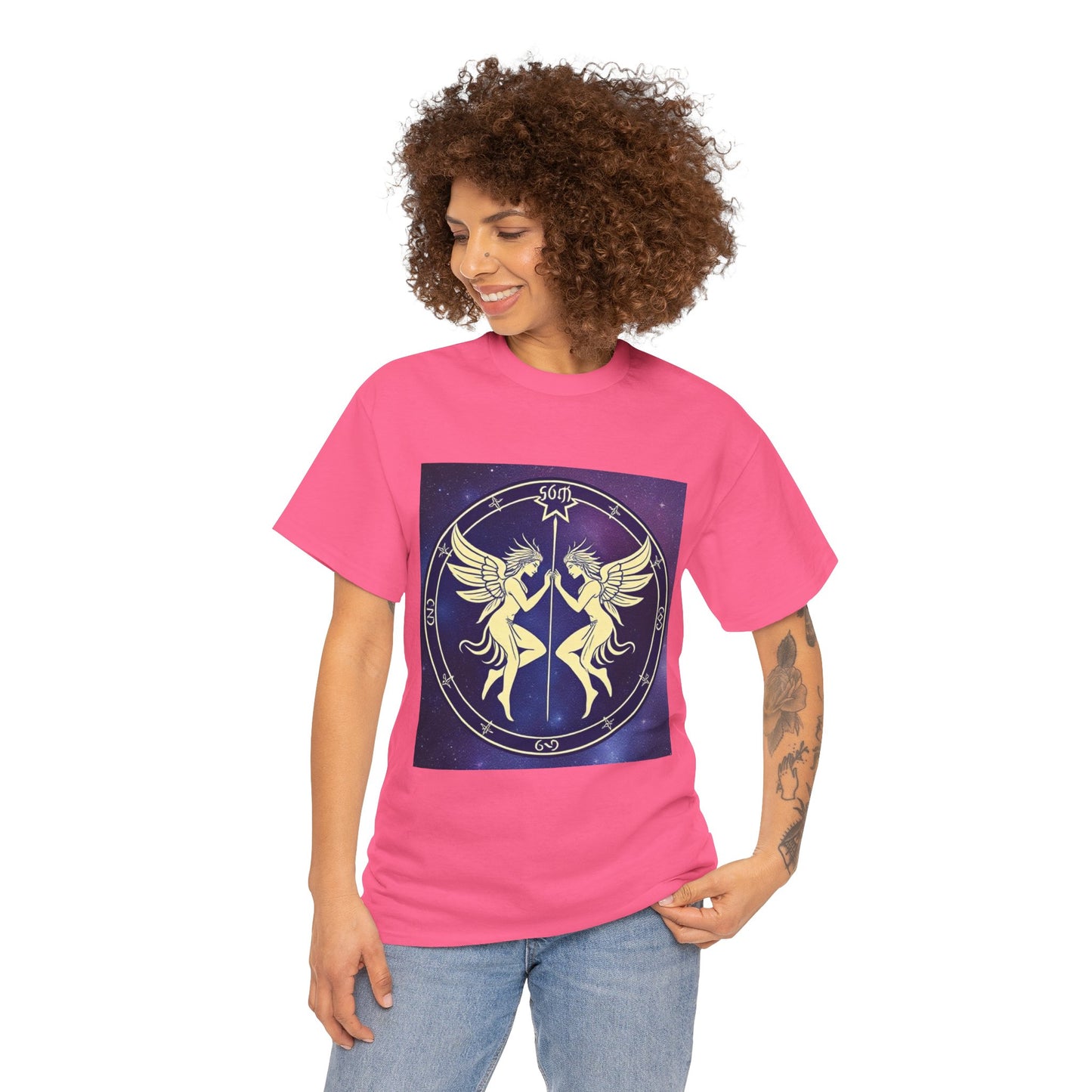 Unisex Heavy Cotton T-Shirt, Space Angel Twins v1, Gemini Zodiac Design