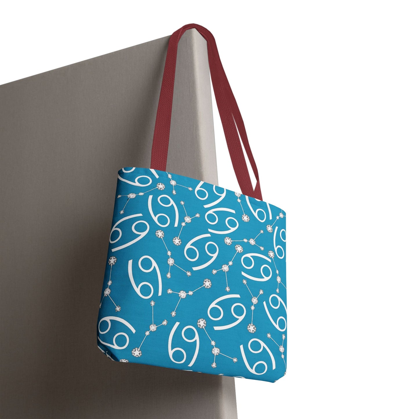 Tote Bag, Cancer Zodiac Sign, AOP, (Turquoise, White)