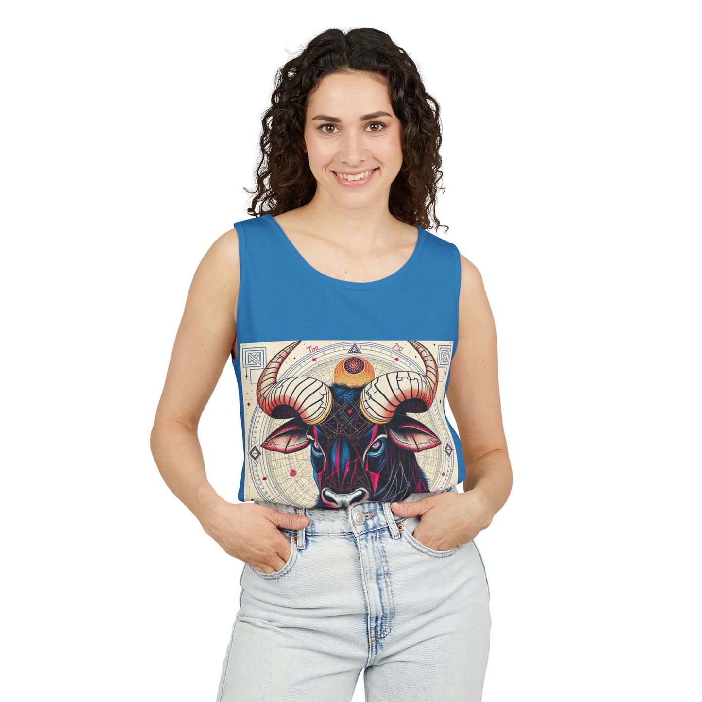 Unisex Garment-Dyed, Tank Top, Taurus Design, Pop Art, 100% US cotton