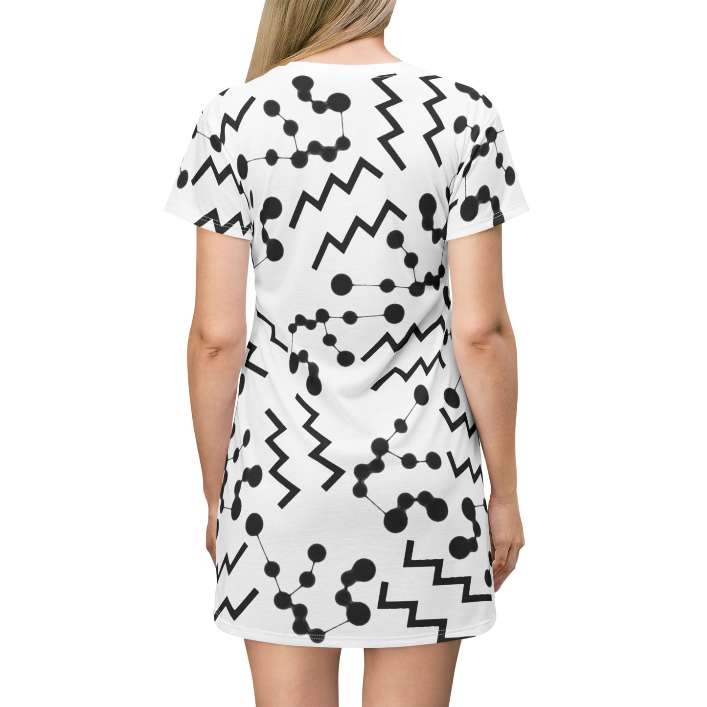 T-Shirt Dress (AOP), 100% Polyester, White thread color, Aquarius Zodiac design