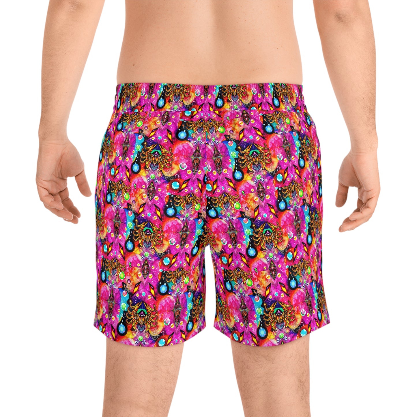 Men's Mid-Length Swim Shorts, (AOP), Scorpio, Zodiac v2, Bubble Pattern