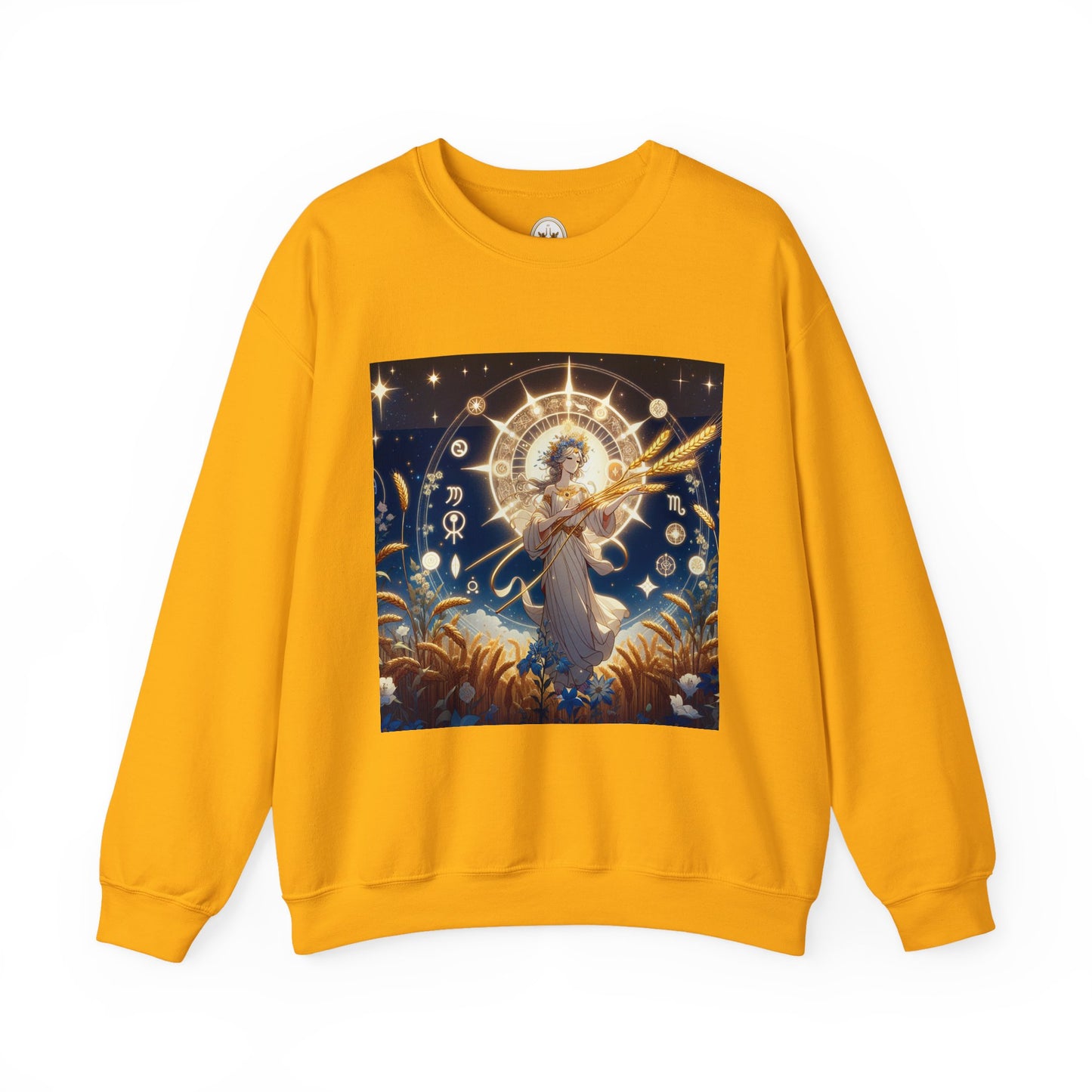 Unisex Heavy Blend™ Crewneck Sweatshirt, anime girl in wheat field, Virgo Zodiac Design