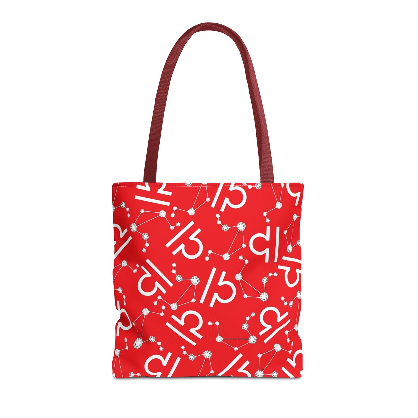 Tote Bag, Libra Zodiac Sign, AOP, (Red, White)