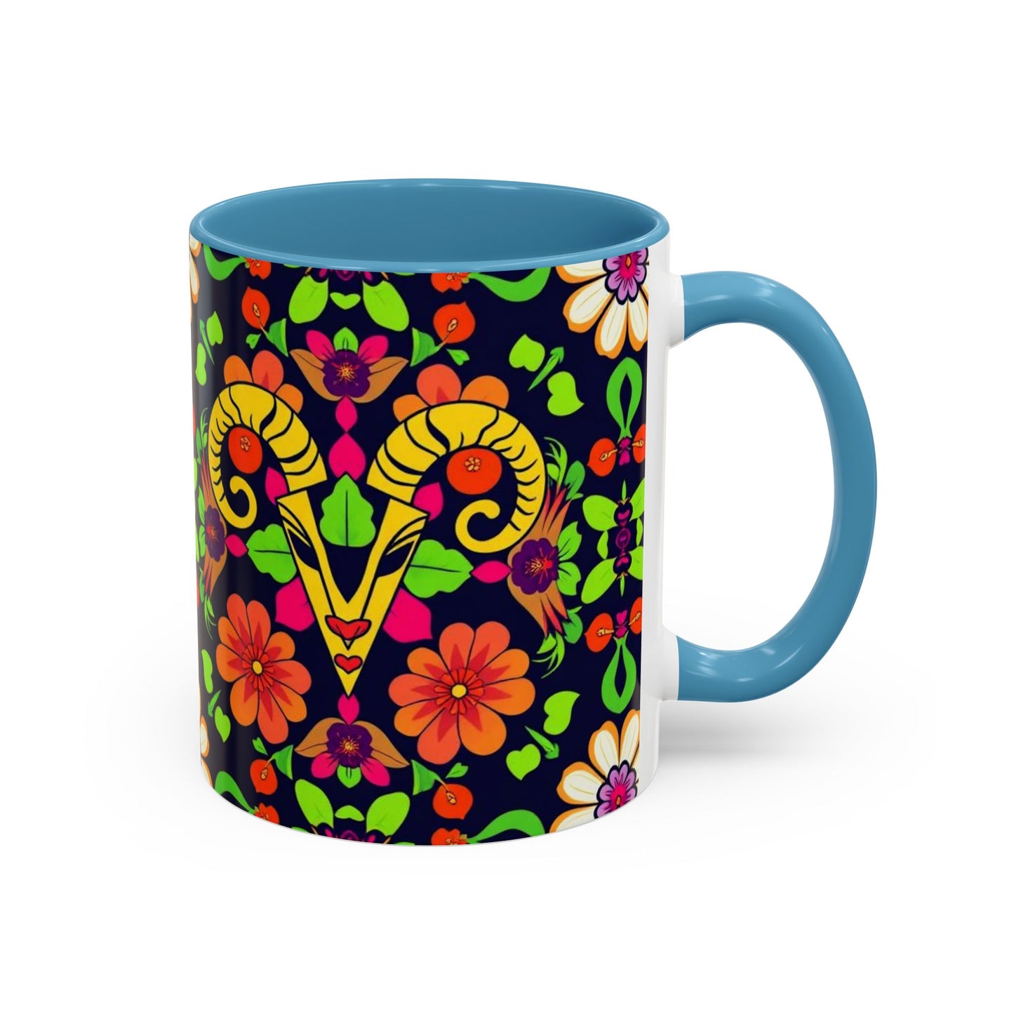 Accent Coffee Mug, Aries, Zodiac v2, Flower Pattern, (11, 15oz)