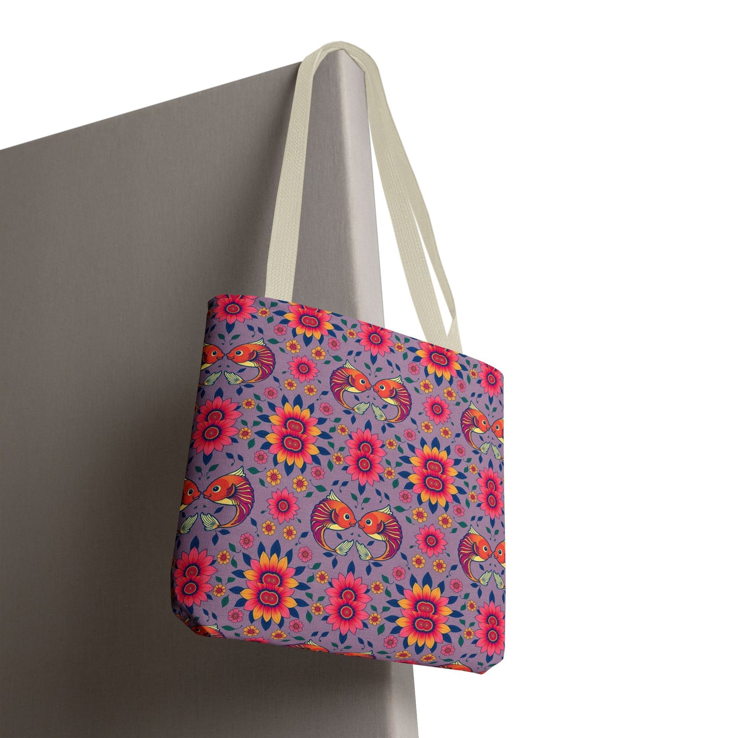 Tote Bag (AOP), Pisces, Zodiac v2, Flower Pattern