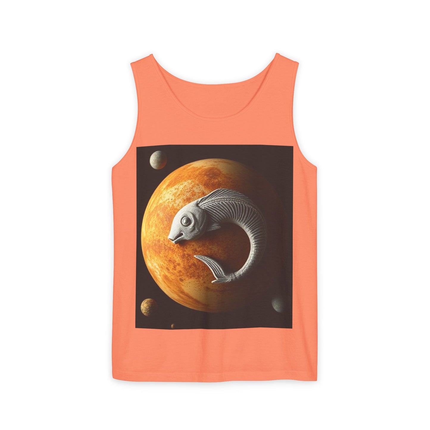Unisex Garment-Dyed, Tank Top, Pisces Design, Space Animal, 100% US cotton