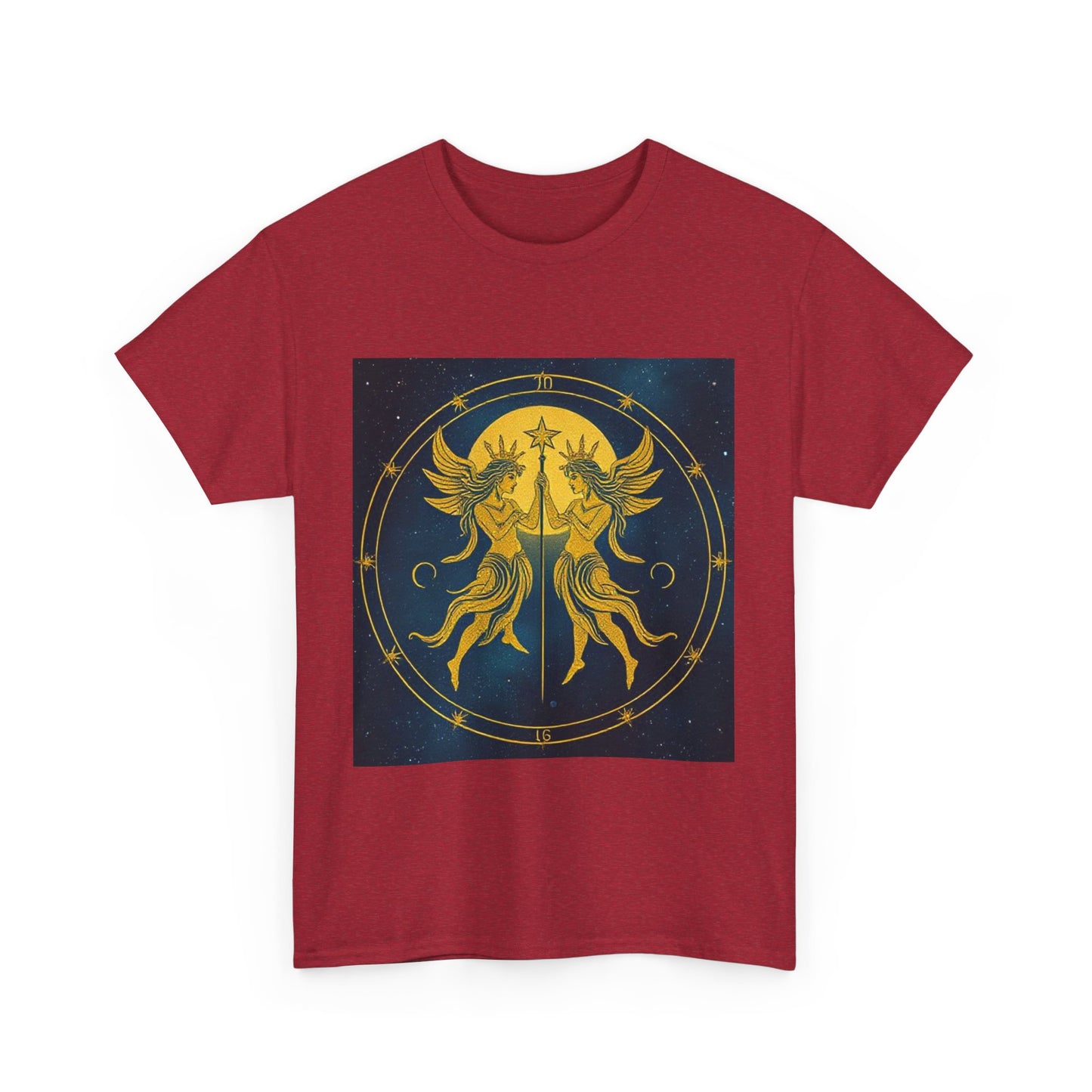 Unisex Heavy Cotton T-Shirt, Space Twins v3, Gemini Zodiac Design