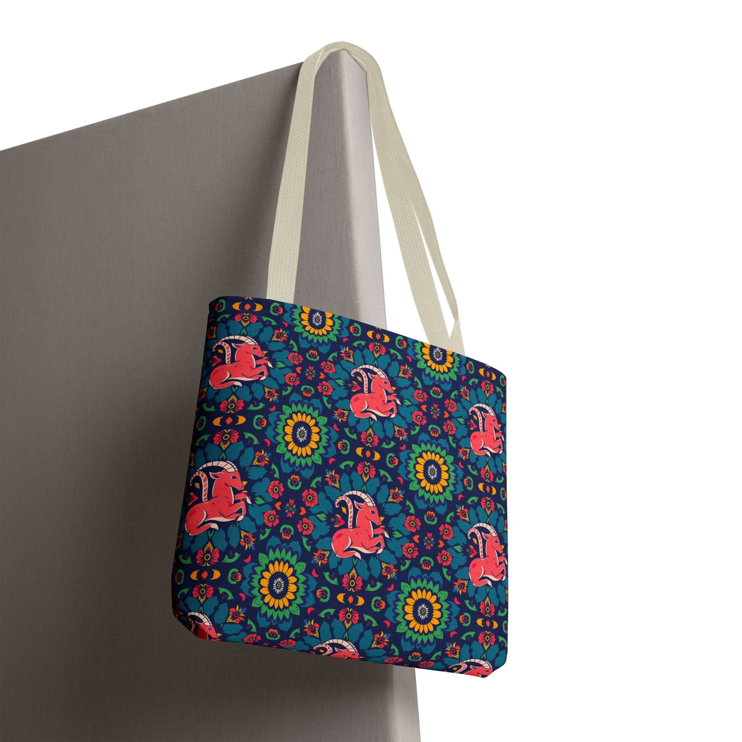 Tote Bag, (AOP), Capricorn, Zodiac v4, Flower Pattern