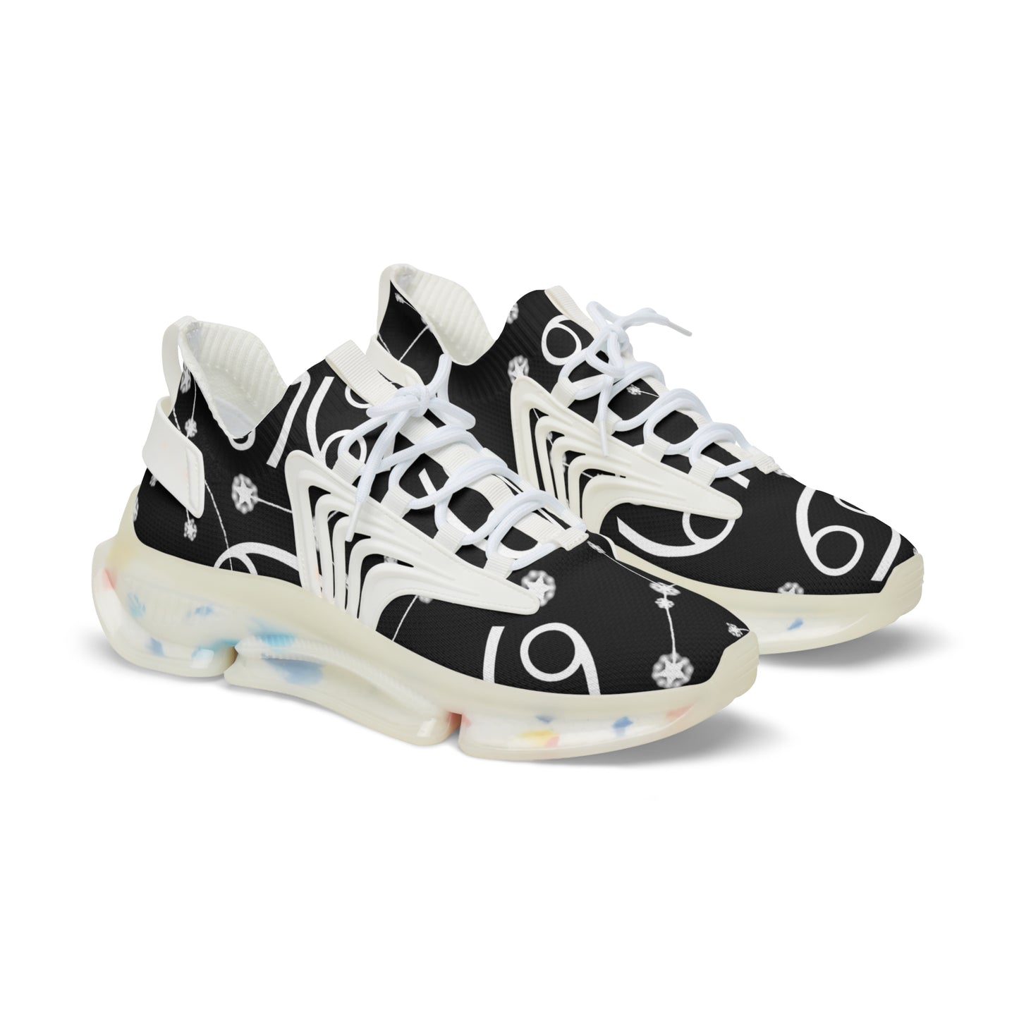 Men's Mesh Sneakers, Cancer Zodiac Sign, AOP, Black