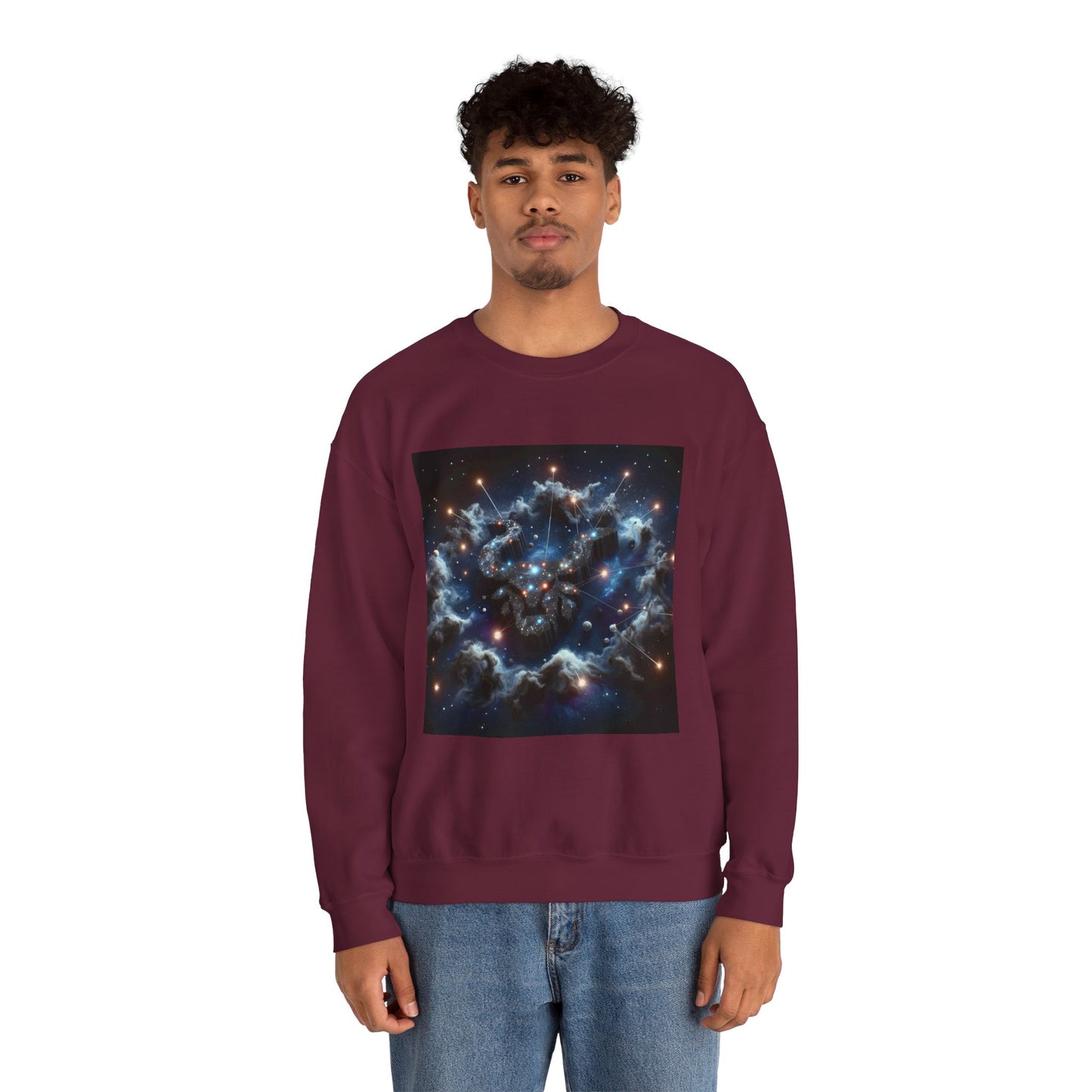Unisex Heavy Blend™ Crewneck Sweatshirt, Space Bullhead, Taurus Zodiac Design