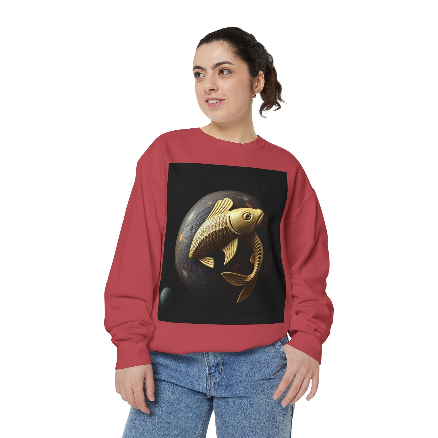 Garment-Dyed Sweatshirt, Unisex, Space Animal Design v1, Pisces