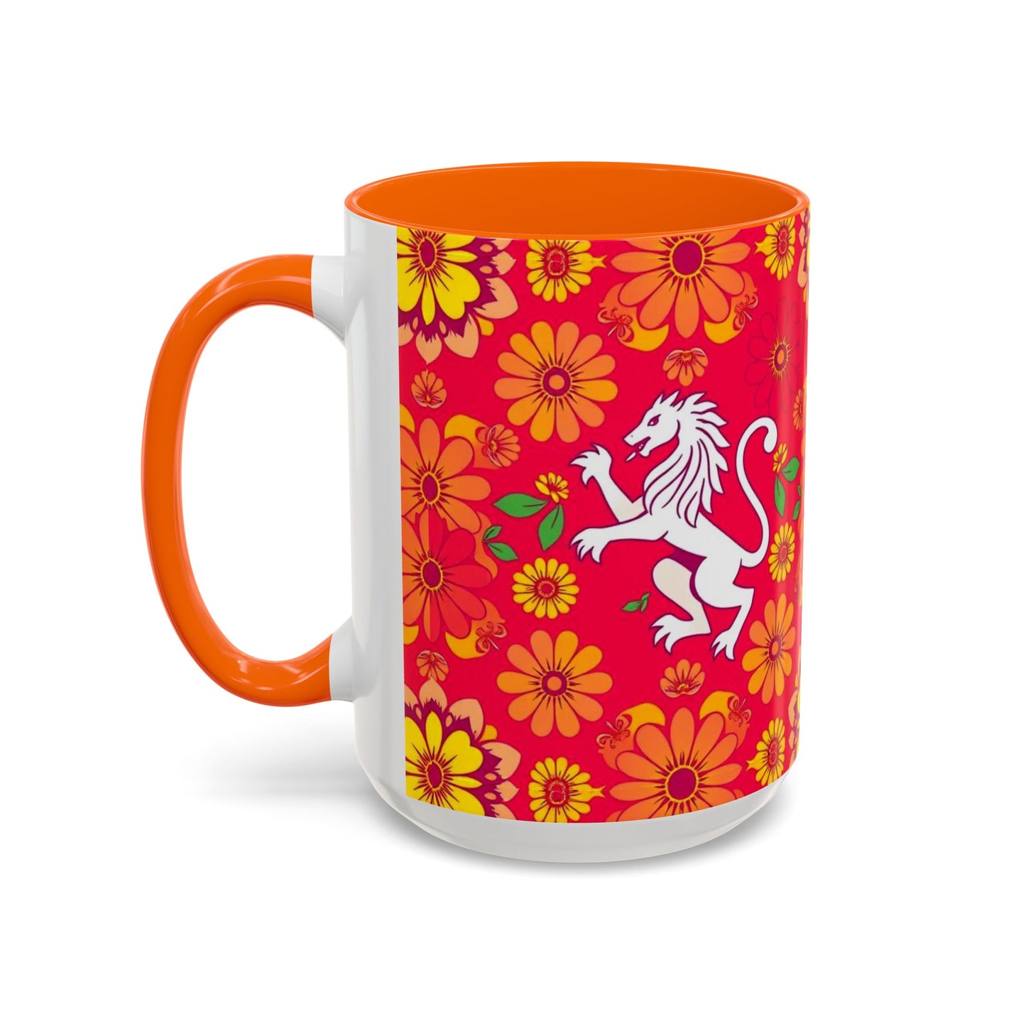 Accent Coffee Mug, Leo, Zodiac v4, Flower Pattern, (11, 15oz)