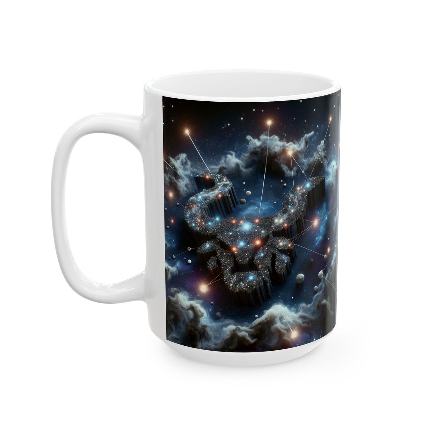Ceramic Mug, (11oz, 15oz), Ceramic Coffee Mug, Space Bull, Smokey, Taurus Zodiac Design