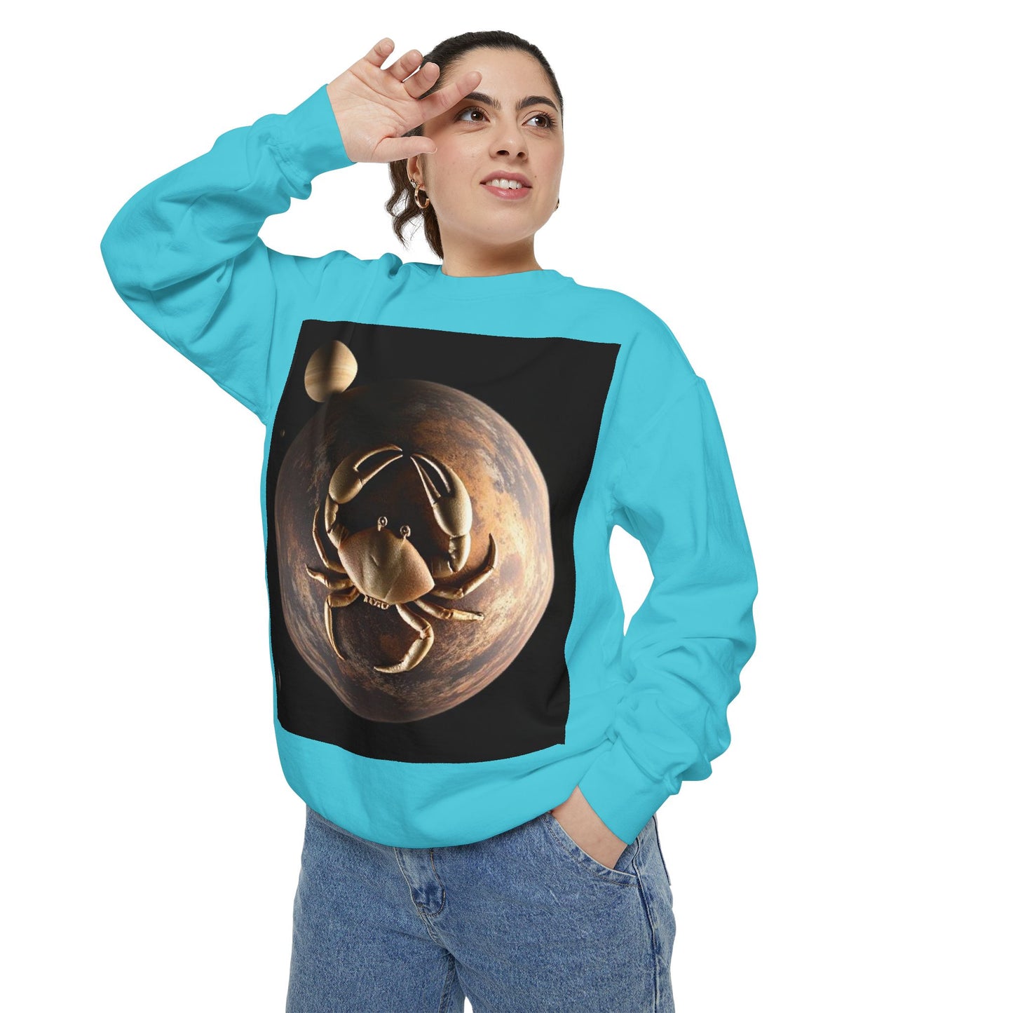 Garment-Dyed Sweatshirt, Unisex, Space Animal Design v1, Cancer
