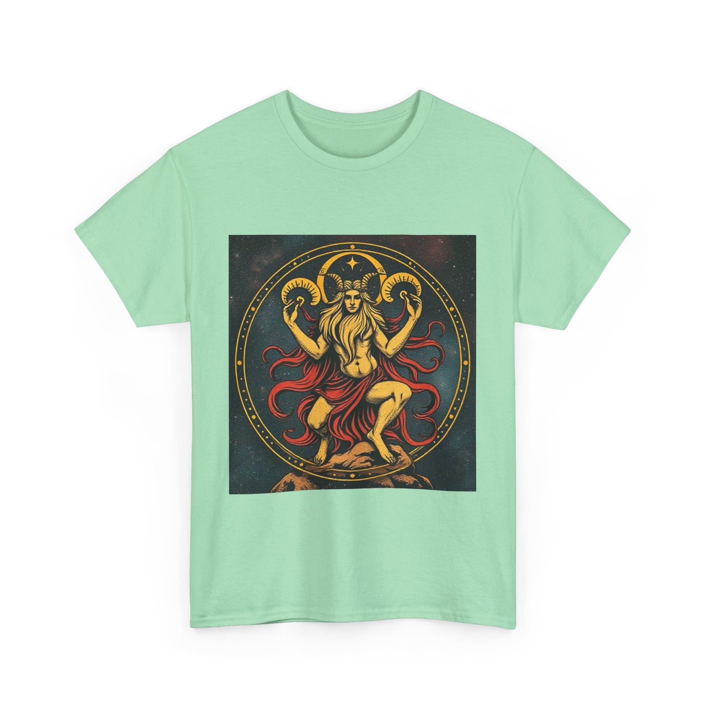 Unisex Heavy Cotton T-Shirt, Aries God 2v, Zodiac Design