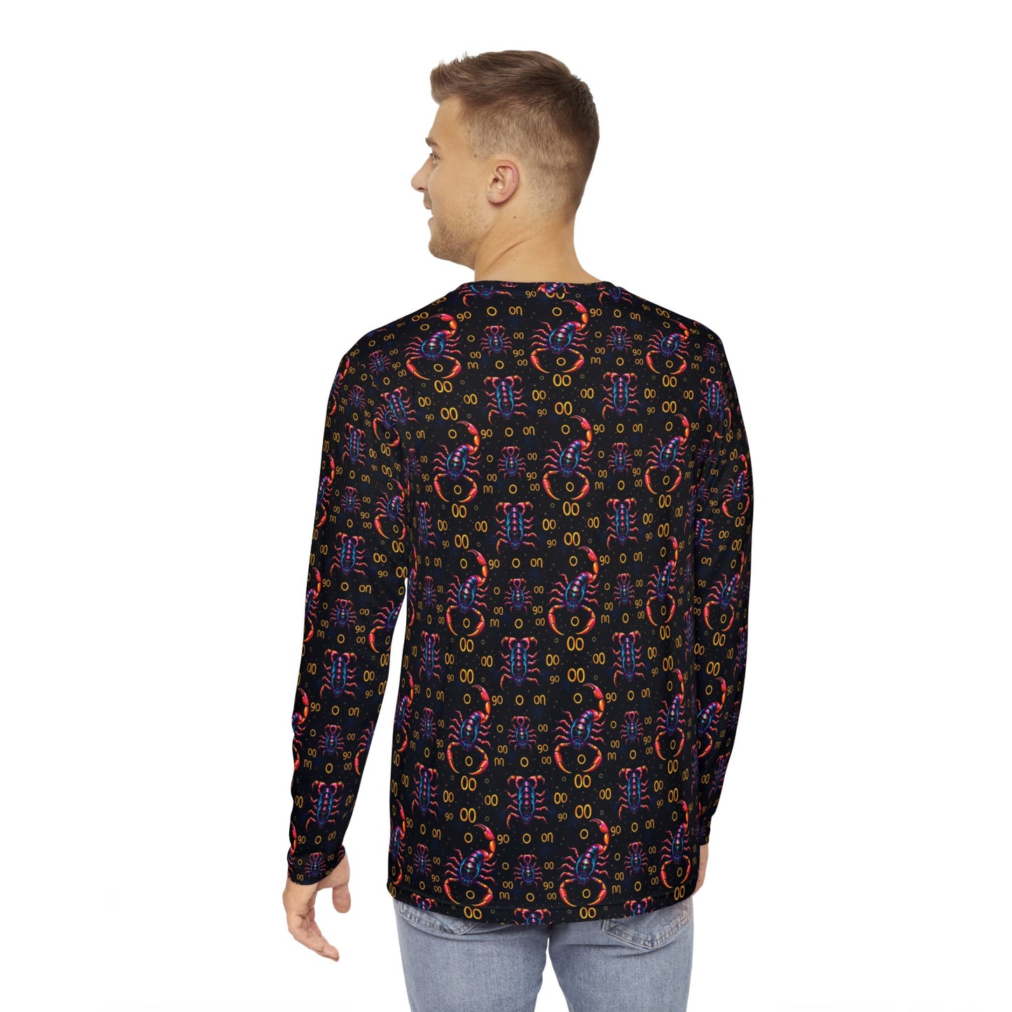 Men's Long Sleeve Shirt, (AOP), Scorpio, Zodiac v3, Pattern