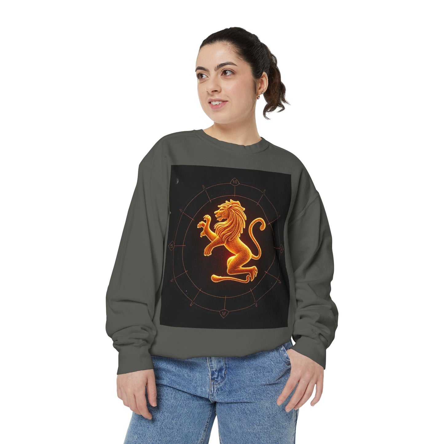 Garment-Dyed Sweatshirt, Unisex, Space Animal Design v1, Leo