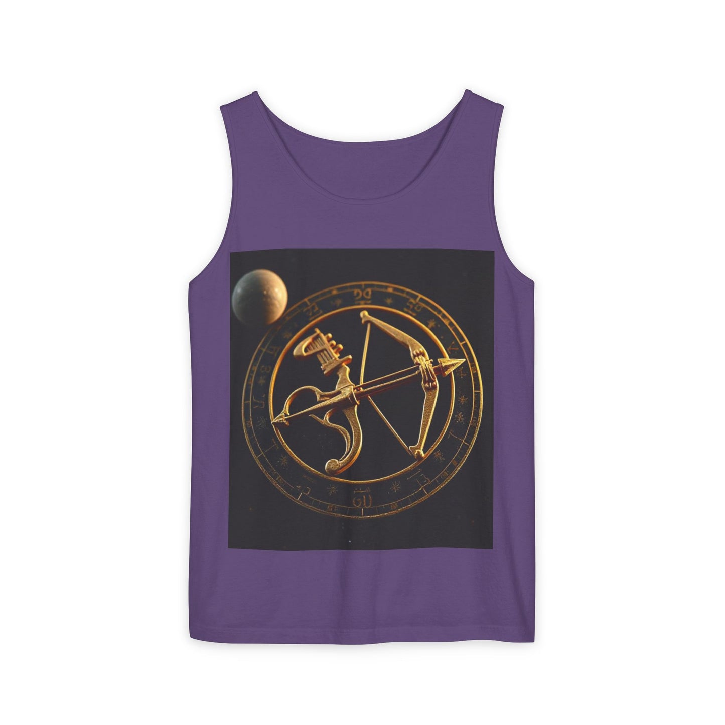 Unisex Garment-Dyed, Tank Top, Sagittarius Design, Planet Symbol v1, 100% US cotton