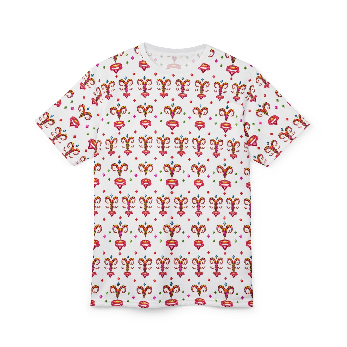 Unisex Cut & Sew T-Shirt, (AOP), Aries, Zodiac v1, Jewels Pattern