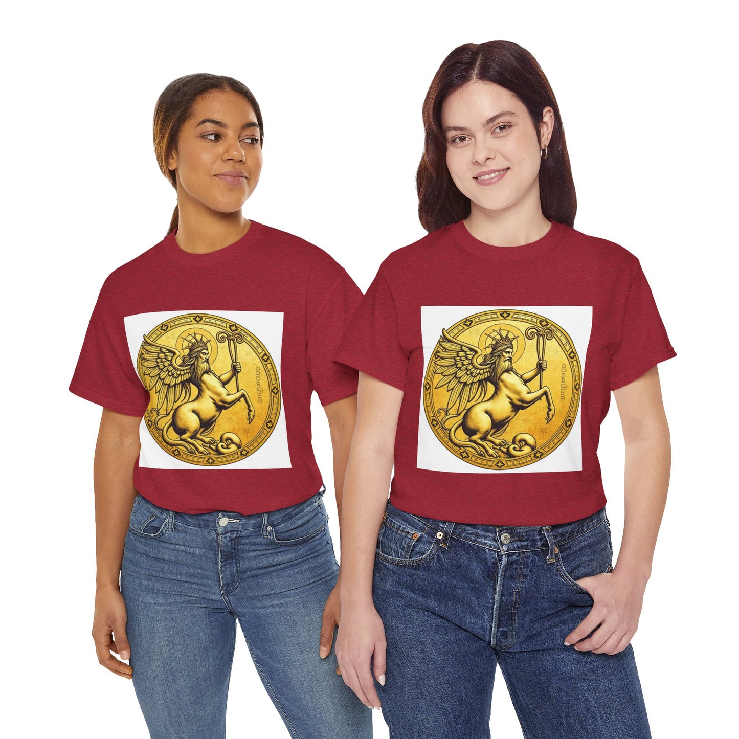 Unisex Heavy Cotton T-Shirt, Golden Angel Coin, Virgo Zodiac Design