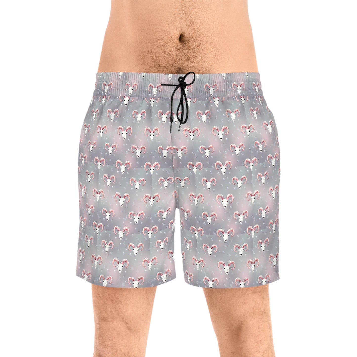 Men's Mid-Length Swim Shorts, (AOP), Aries, Zodiac v1, Bubble Pattern