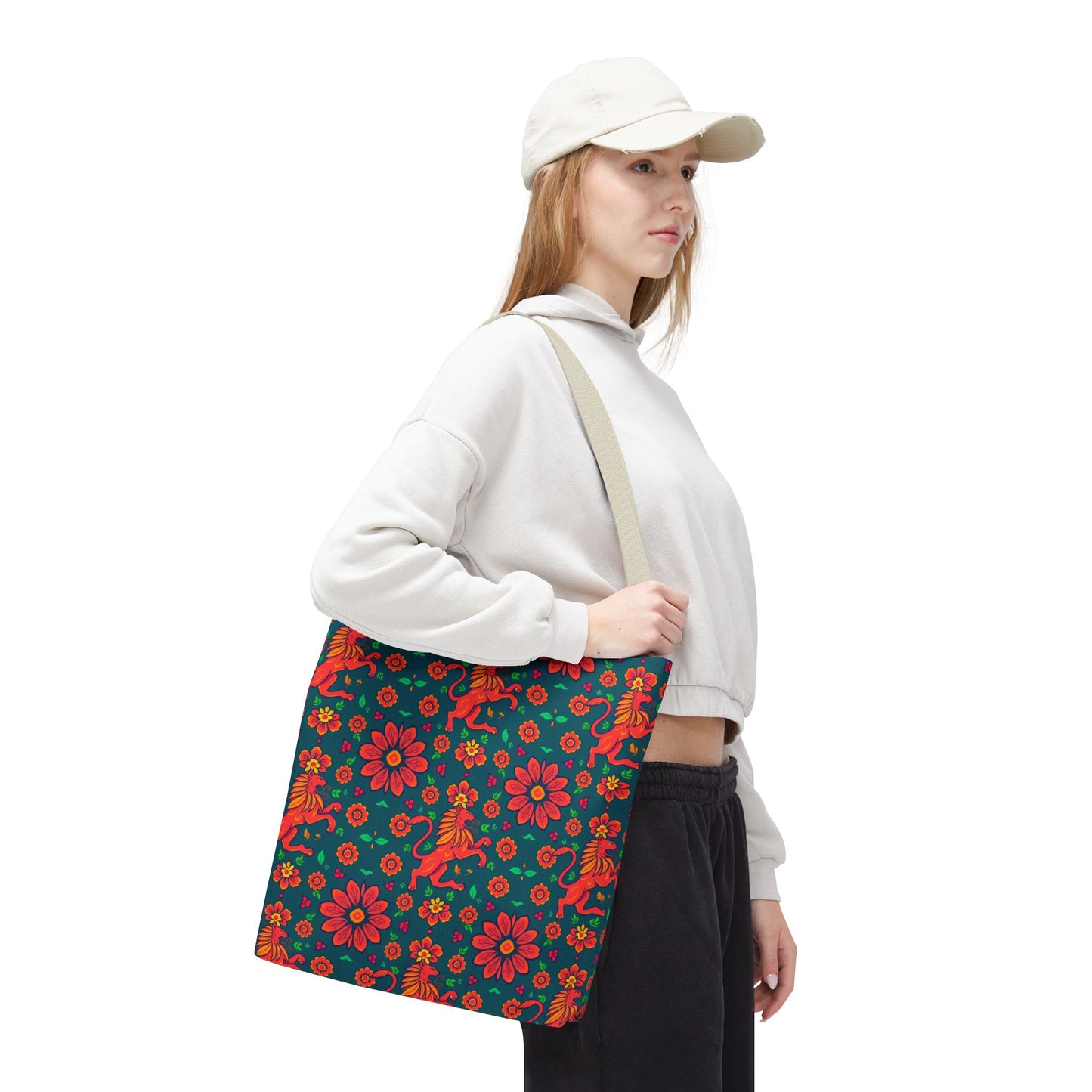 Tote Bag, (AOP), Leo, Zodiac v4, Flower Pattern