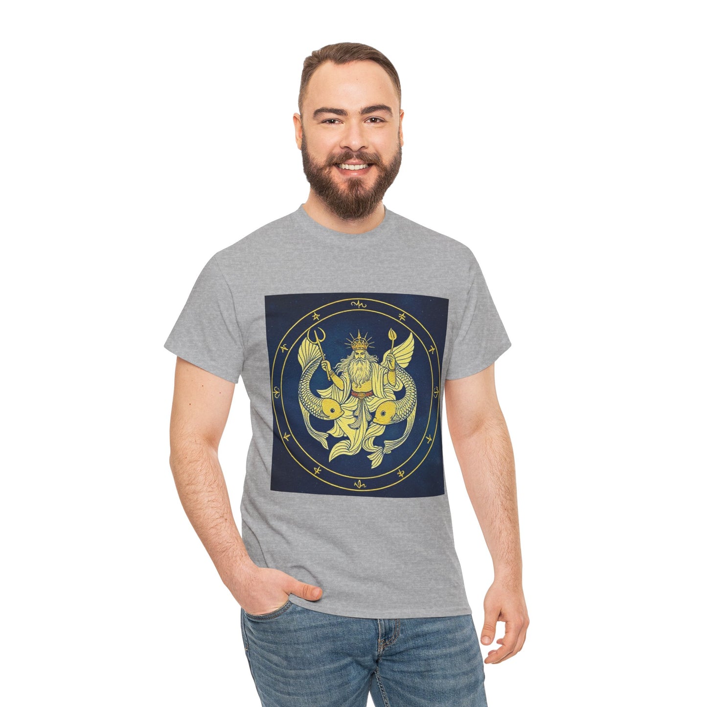 Unisex Heavy Cotton T-Shirt, King of Pisces, Zodiac Design