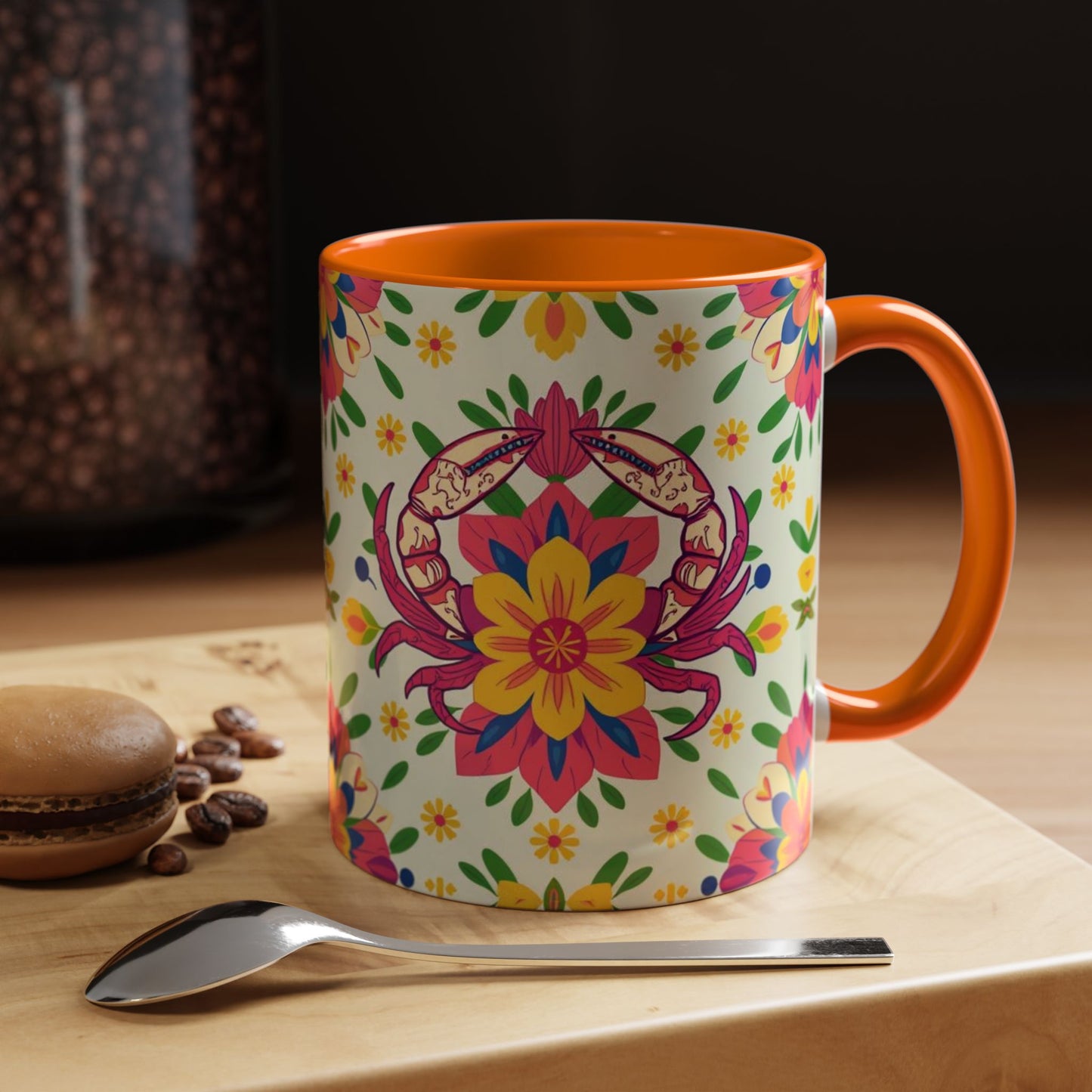 Accent Coffee Mug, Cancer, Zodiac v3, Flower Pattern, (11, 15oz)