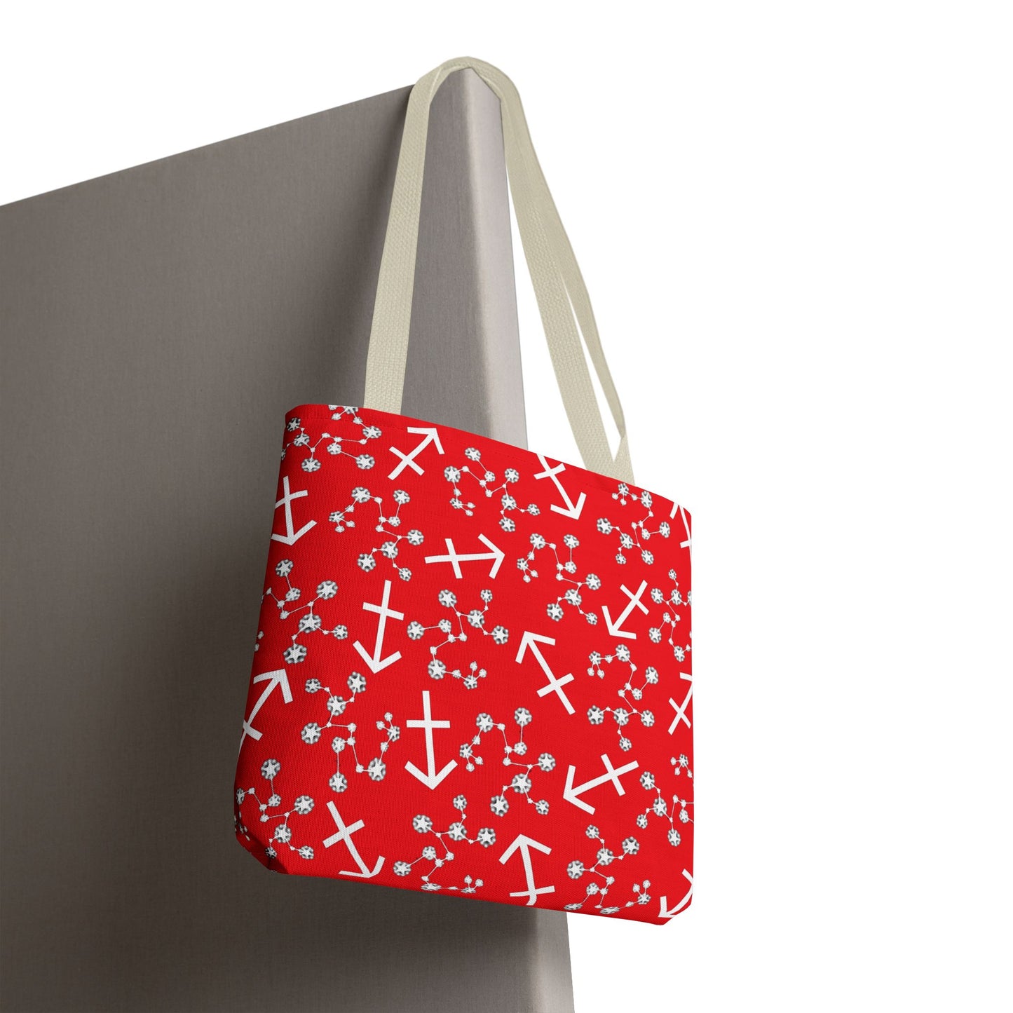 Tote Bag, Sagittarius Zodiac Sign, AOP, (Red, White Print)