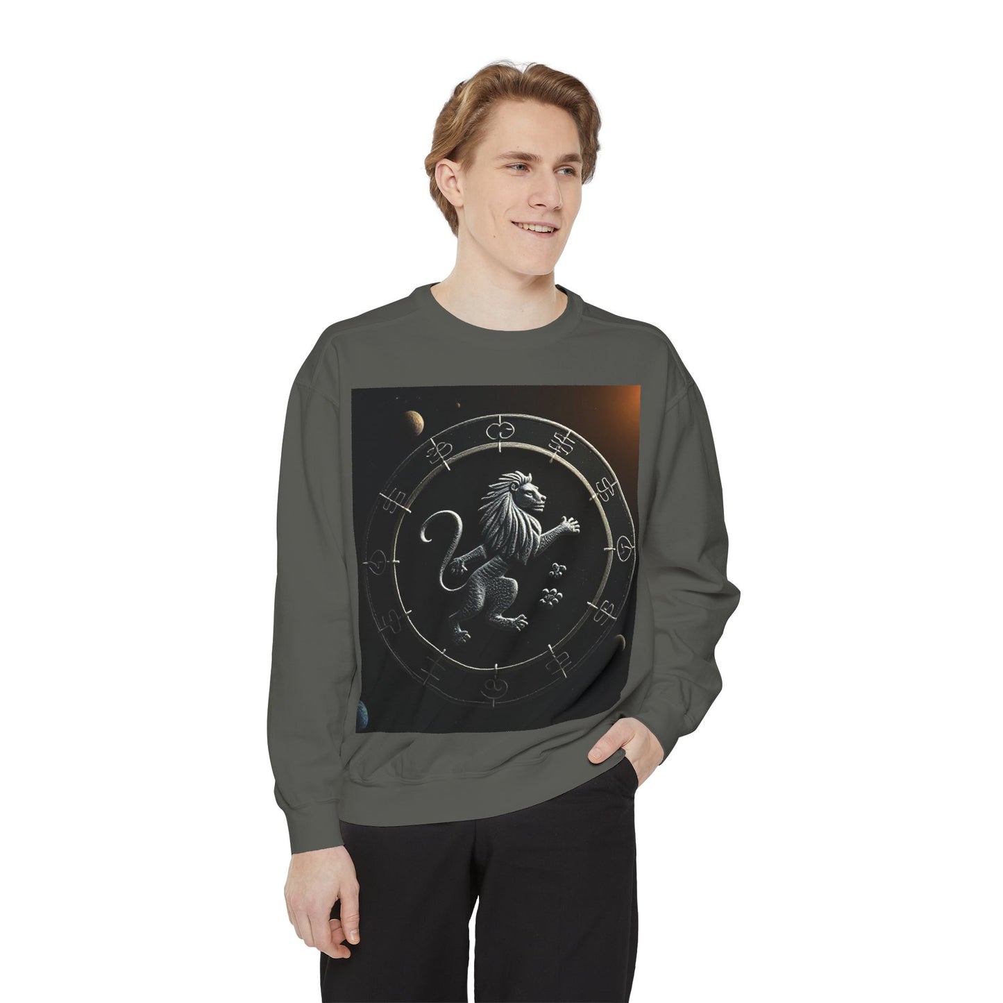 Garment-Dyed Sweatshirt, Unisex, Space Animal Design, Leo