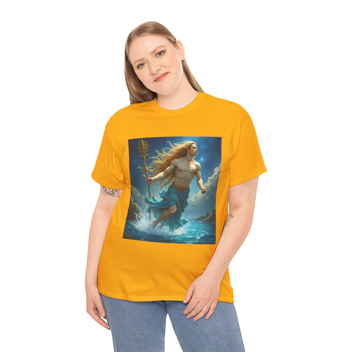 Unisex Heavy Cotton T-Shirt, Aquarius God 4v, Zodiac Design