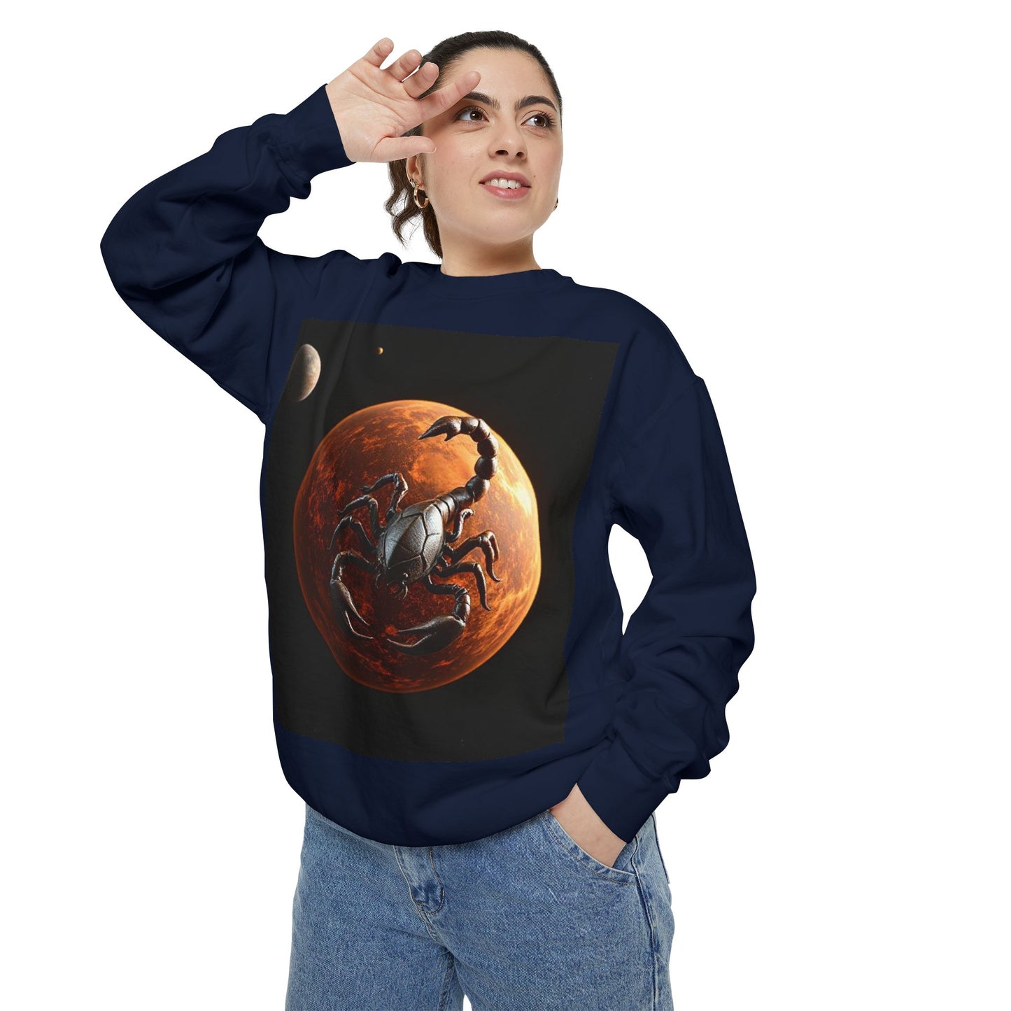 Garment-Dyed Sweatshirt, Unisex, Space Animal Design, Scorpio