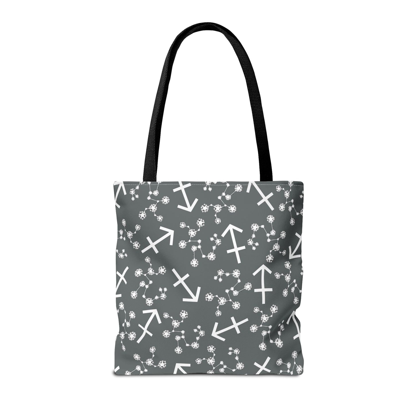 Tote Bag, Sagittarius Zodiac Sign, AOP, (Grey, White Print)