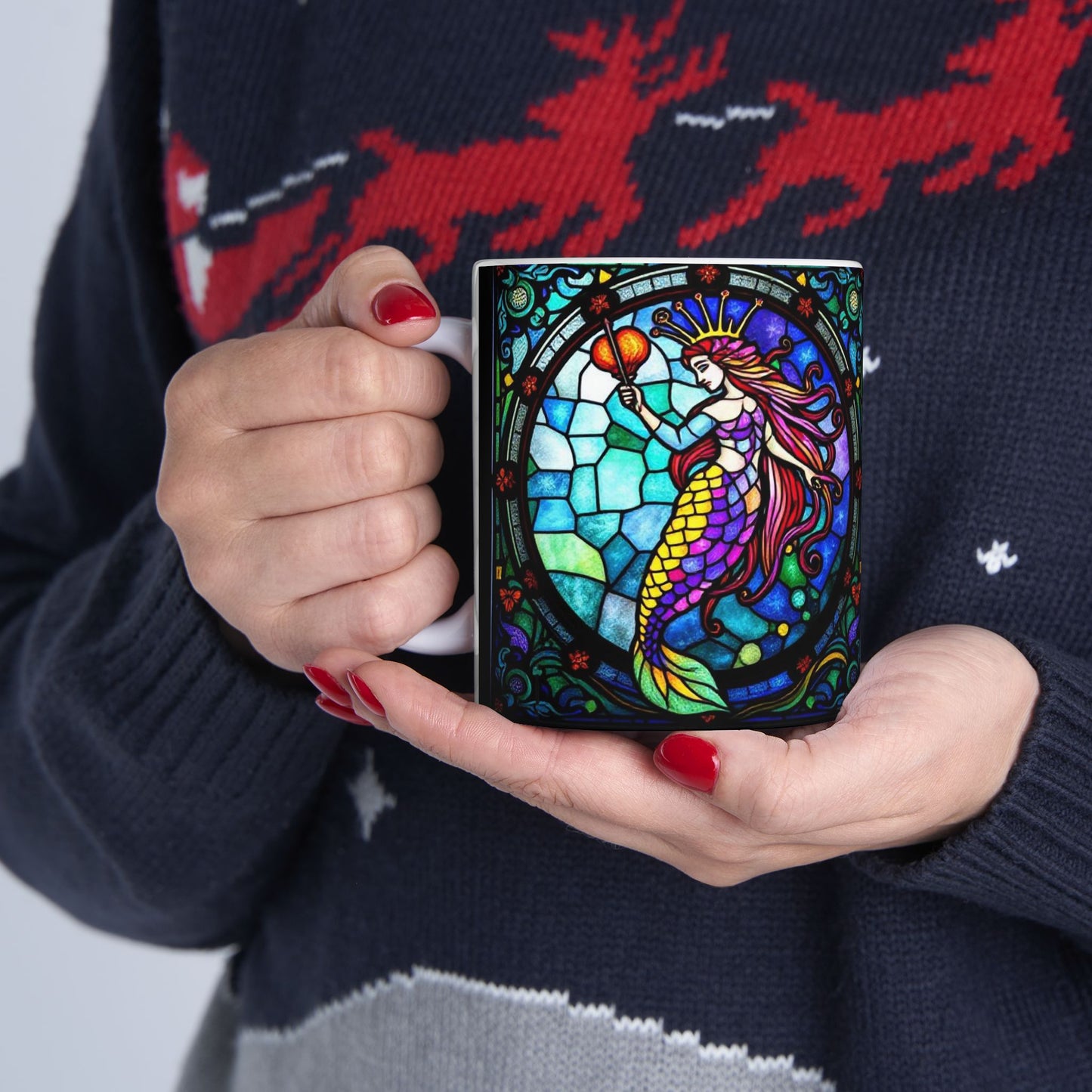 Ceramic Mug, (11oz, 15oz), Ceramic Coffee Mug, AOP, Glass Design v1, Aquarius Zodiac