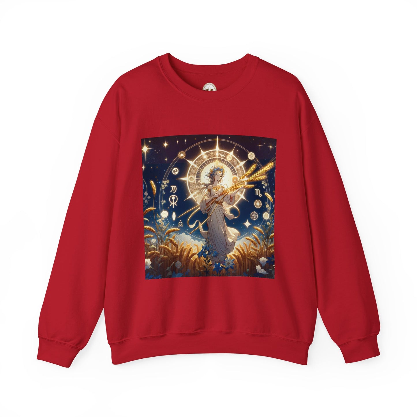 Unisex Heavy Blend™ Crewneck Sweatshirt, anime girl in wheat field, Virgo Zodiac Design