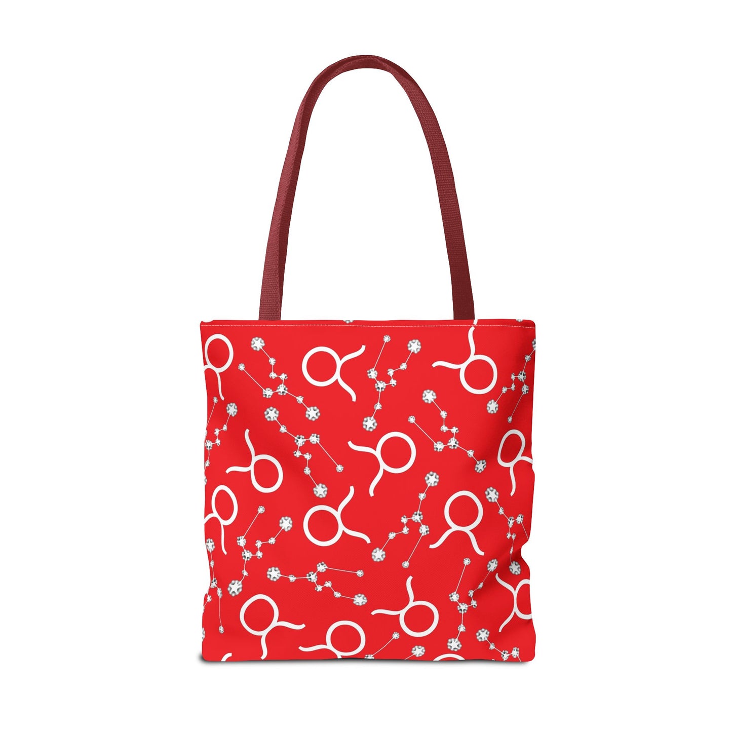 Tote Bag, Taurus Zodiac Sign, AOP, (Red, White)