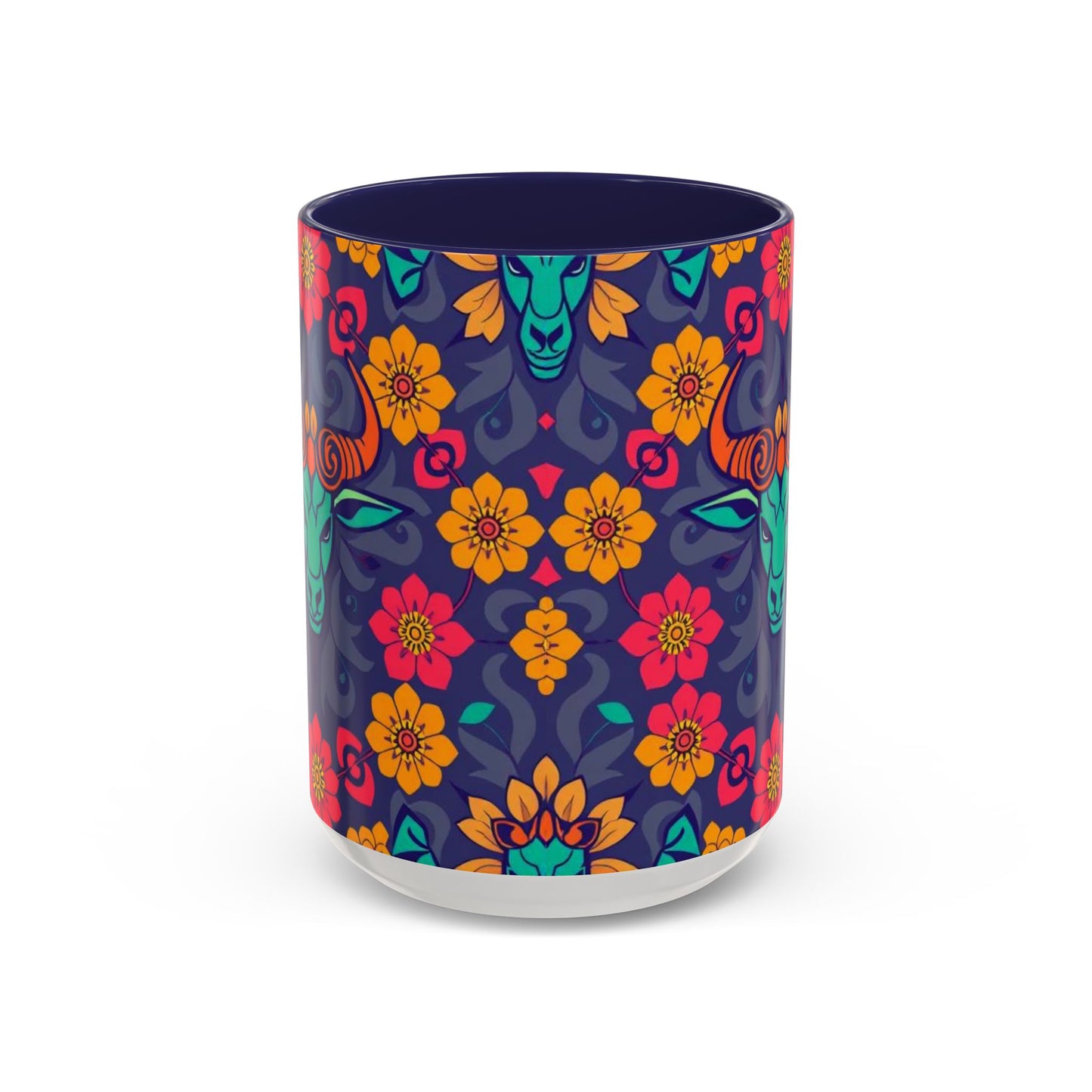 Accent Coffee Mug, Taurus, Zodiac. Flower Pattern, (11, 15oz)