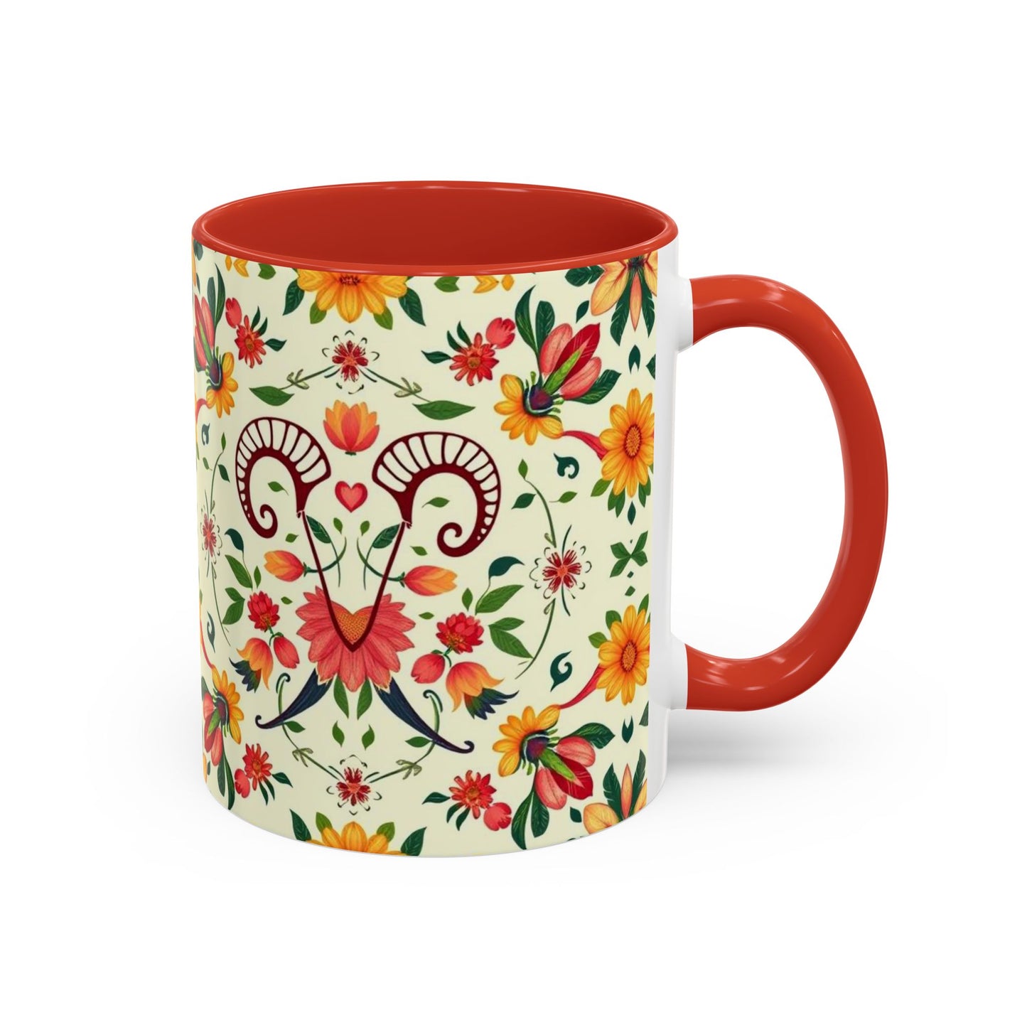 Accent Coffee Mug, Aries, Zodiac, Flower Pattern, (11, 15oz)