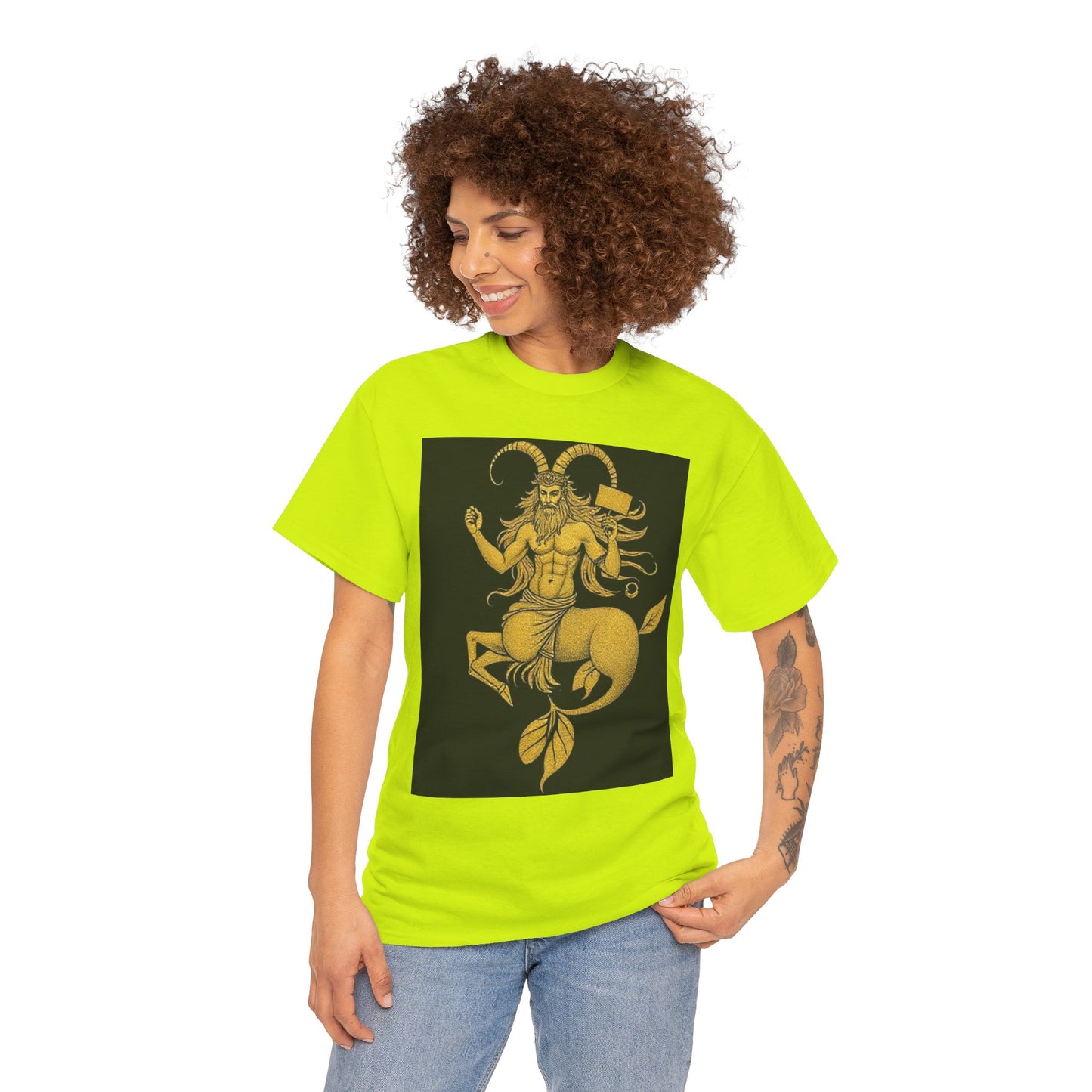 Unisex Heavy Cotton T-Shirt, Capricorn God, Zodiac Design