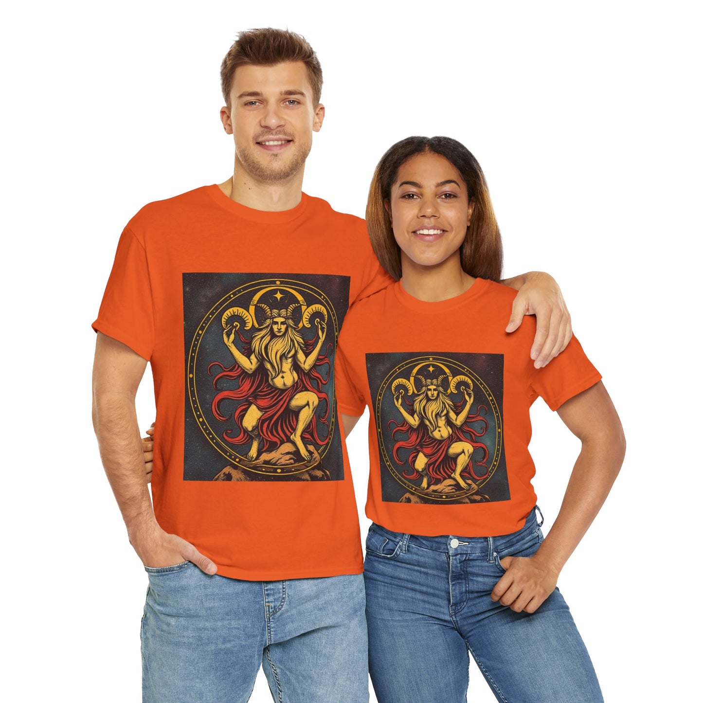 Unisex Heavy Cotton T-Shirt, Aries God 3v, Zodiac Design