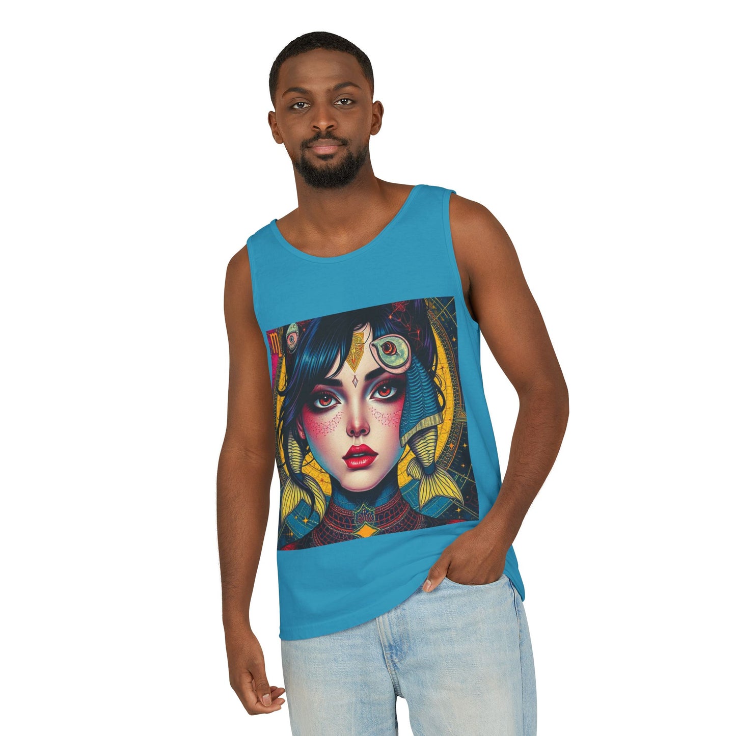 Unisex Garment-Dyed, Tank Top, Pisces Design, Pop Art, 100% US cotton