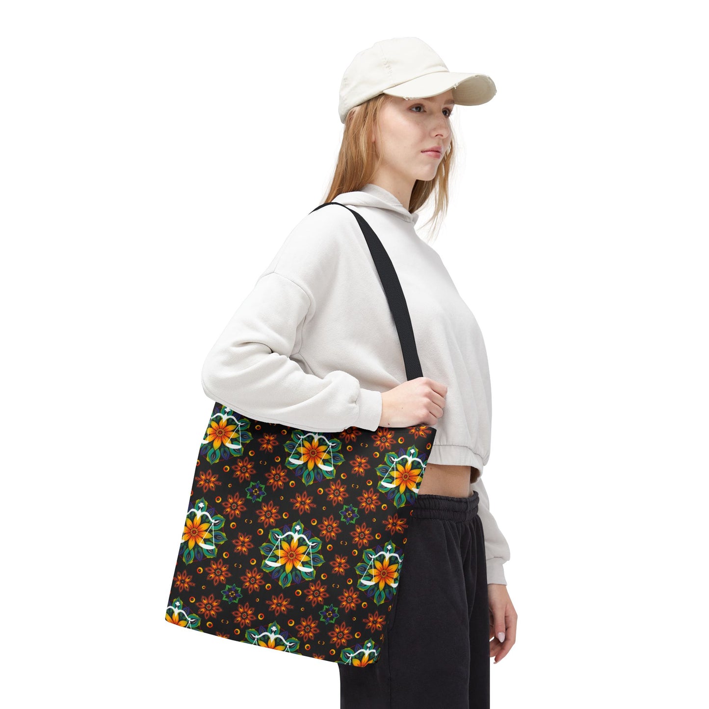 Tote Bag (AOP), Libra, Zodiac v2, Flower Pattern